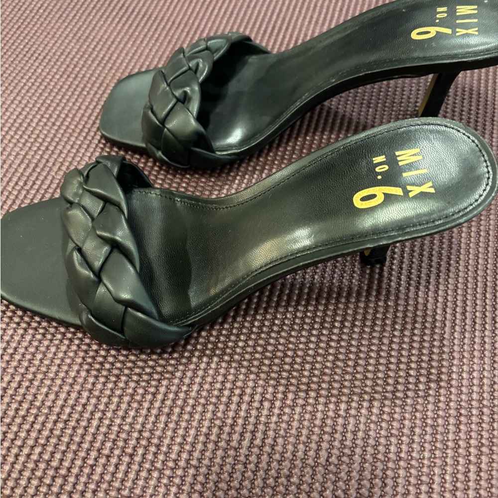 Mix No. 6 Black Braided Strap Mule Heels
